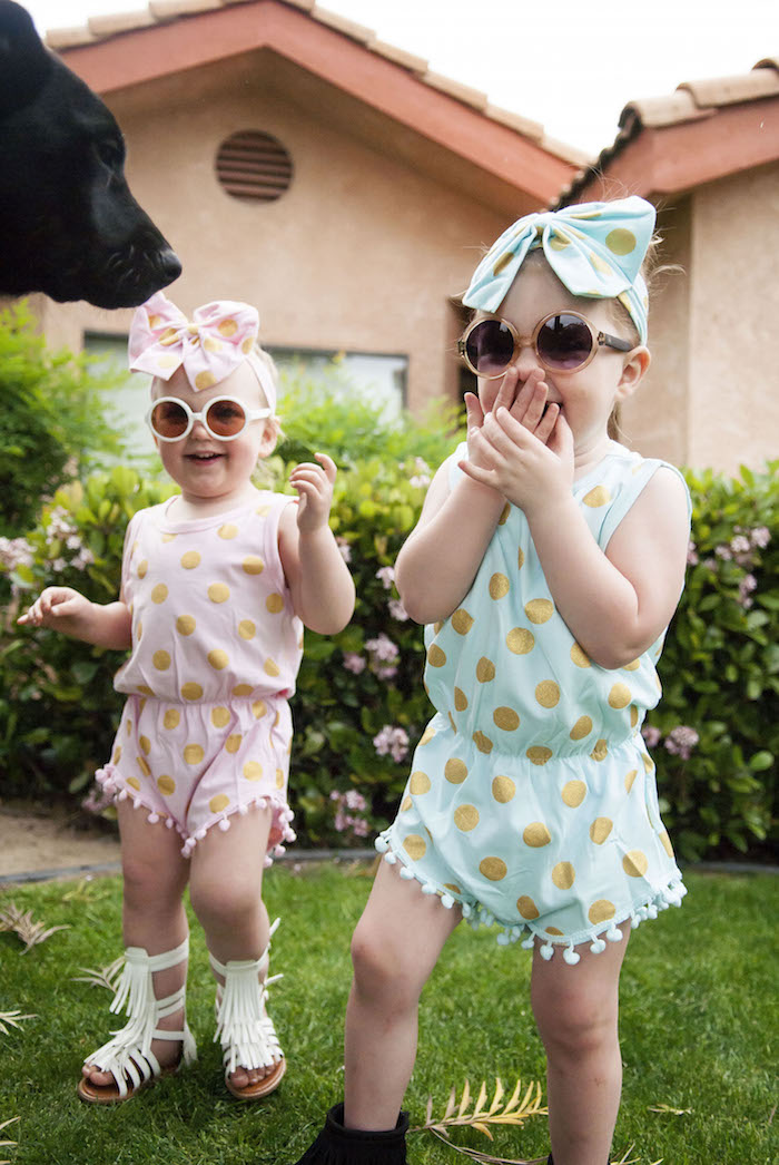 Polka Dots Pom Pom Romper Set-Light Pink