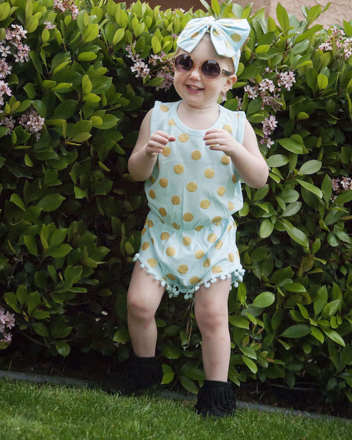 Polka Dots Pom Pom Romper Set-Light Aqua