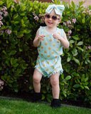 Polka Dots Pom Pom Romper Set-Light Aqua