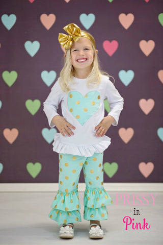 Heart of Gold Outfit (Mint/Gold Polka Dots)