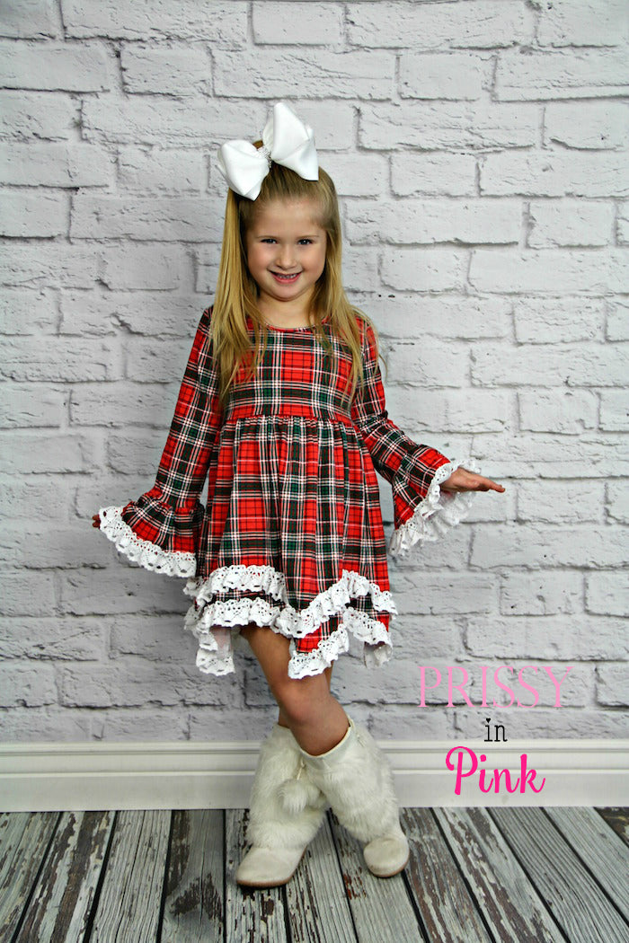 Holiday Plaid Lace Dress