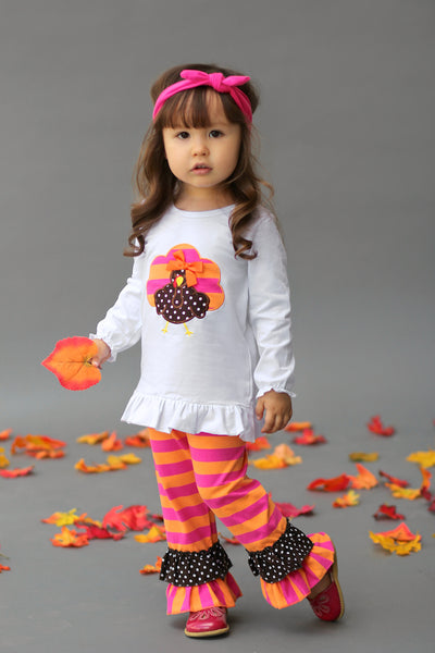 Lil Turkey Pant Outfit-Chocolate Hot Pink/Orange