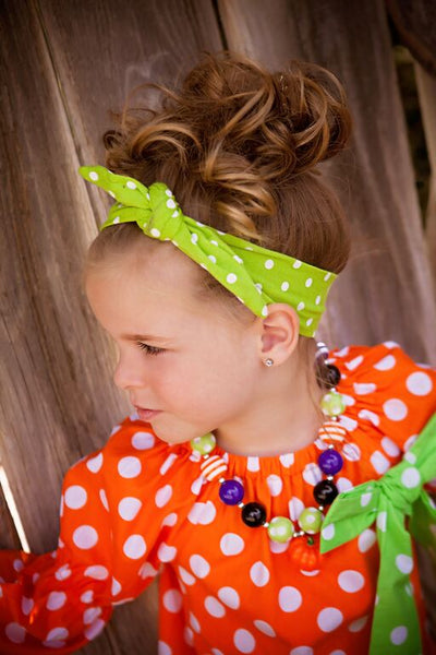 Lime/White Polka Dots Knotted Headband