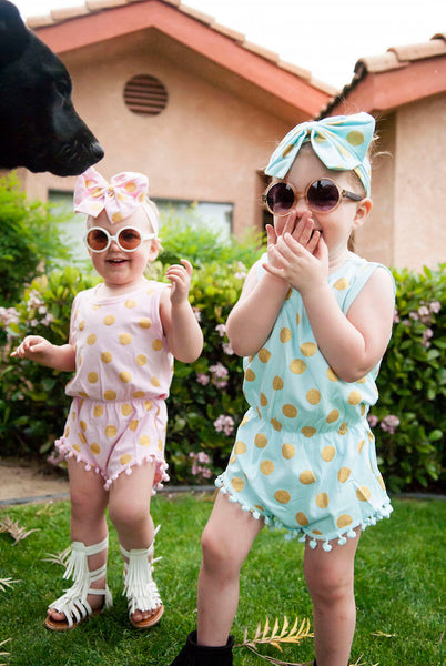 Polka Dots Pom Pom Romper Set-Light Pink