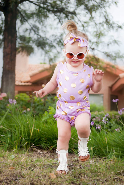 Polka Dots Pom Pom Romper Set-Lilac