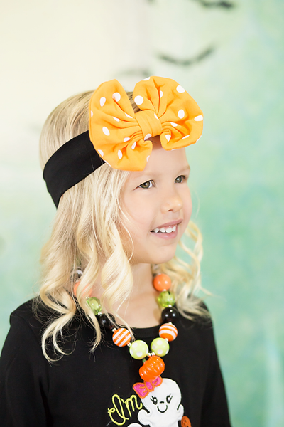 Black Orange Polka Dot Bow Headband