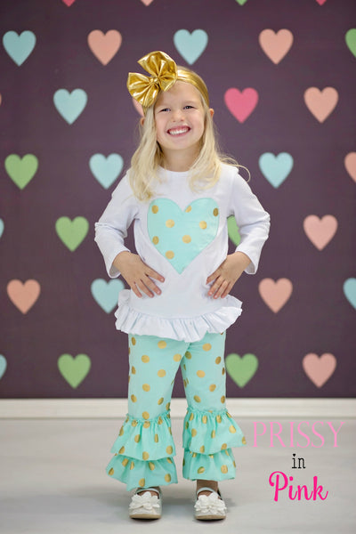 Heart of Gold Outfit (Mint/Gold Polka Dots)