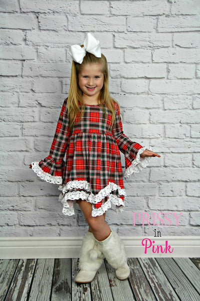 Holiday Plaid Lace Dress