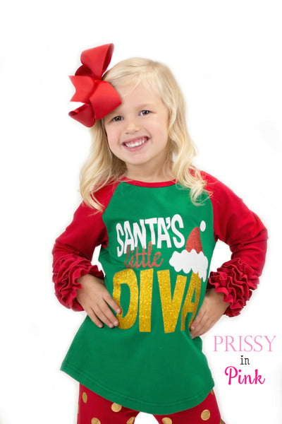 Santa's Little Diva Raglan Shirt